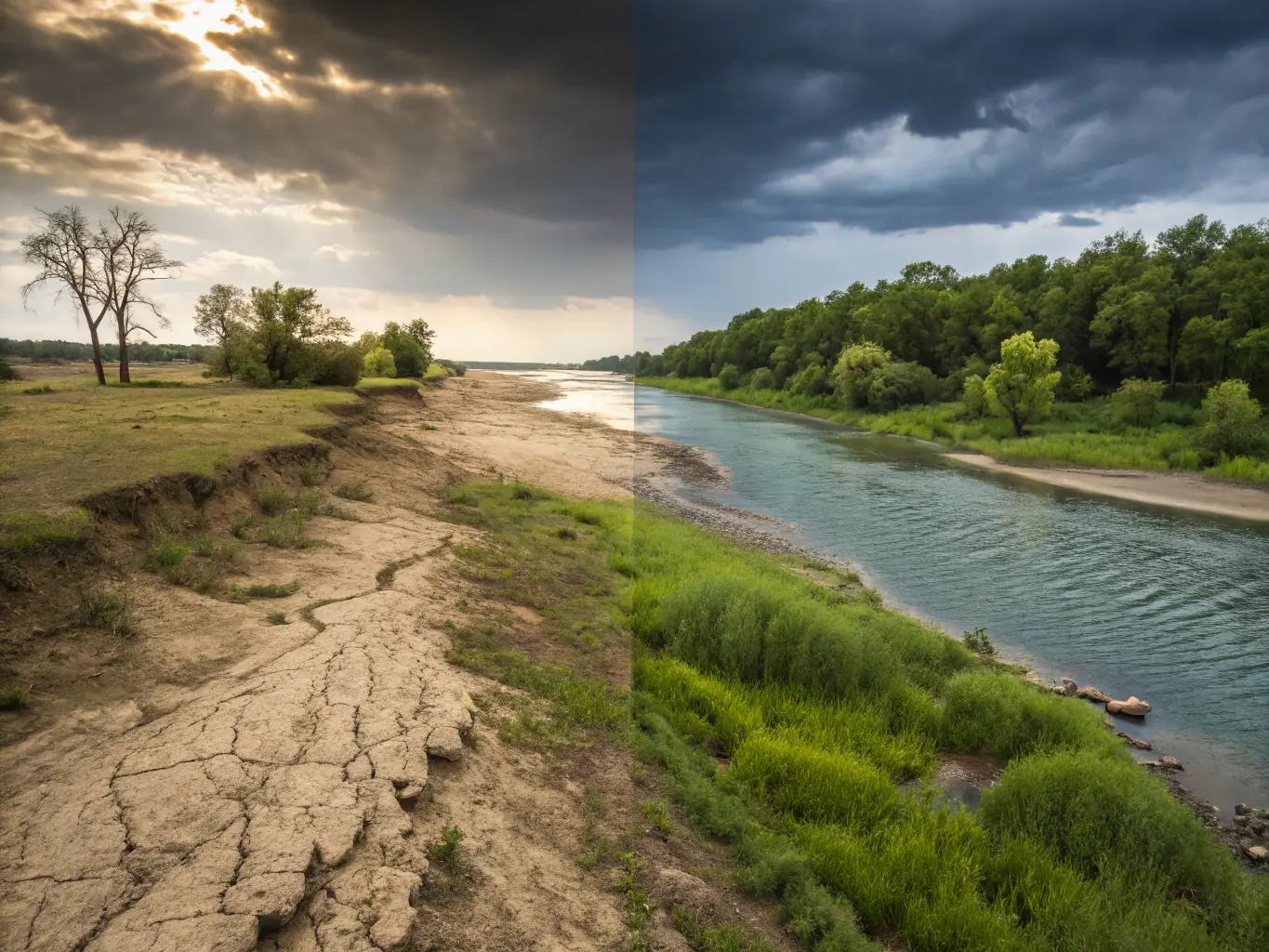 A scenic image of a rehabilitated fish habitat, showcasing improved spawning grounds and a thriving aquatic ecosystem.